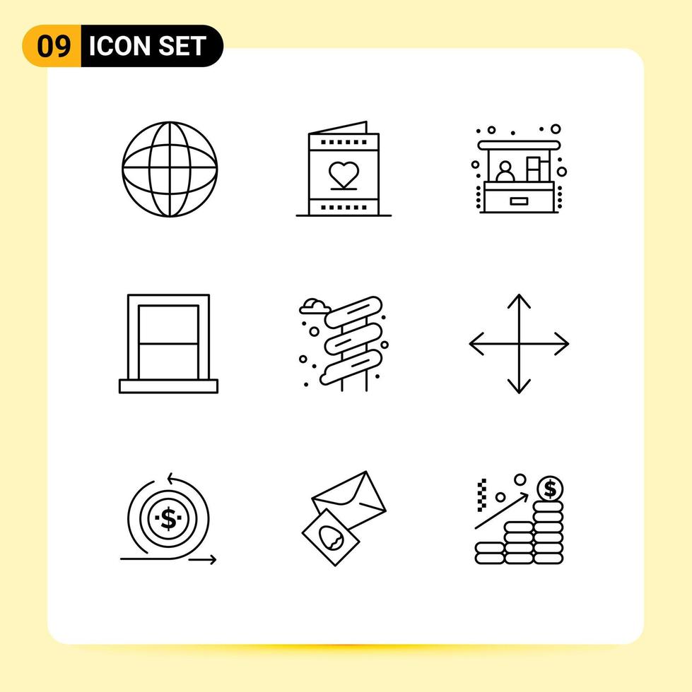 Mobile Interface Outline Set of 9 Pictograms of household furniture invitation bedroom small business Editable Vector Design Elements