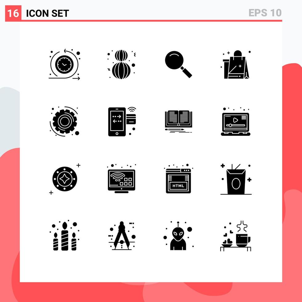 Pictogram Set of 16 Simple Solid Glyphs of gear cloths glass new shopping Editable Vector Design Elements