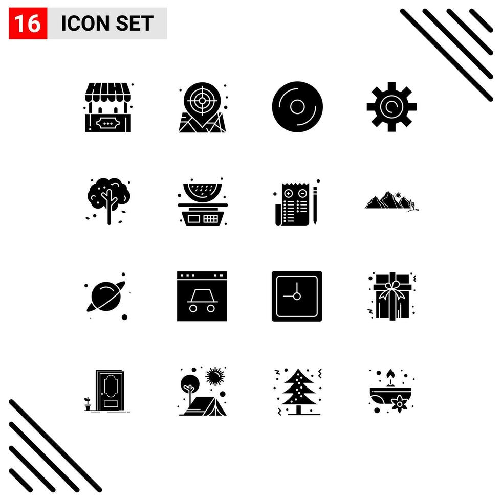 Pack of 16 creative Solid Glyphs of apple setting cd interface multimedia Editable Vector Design Elements