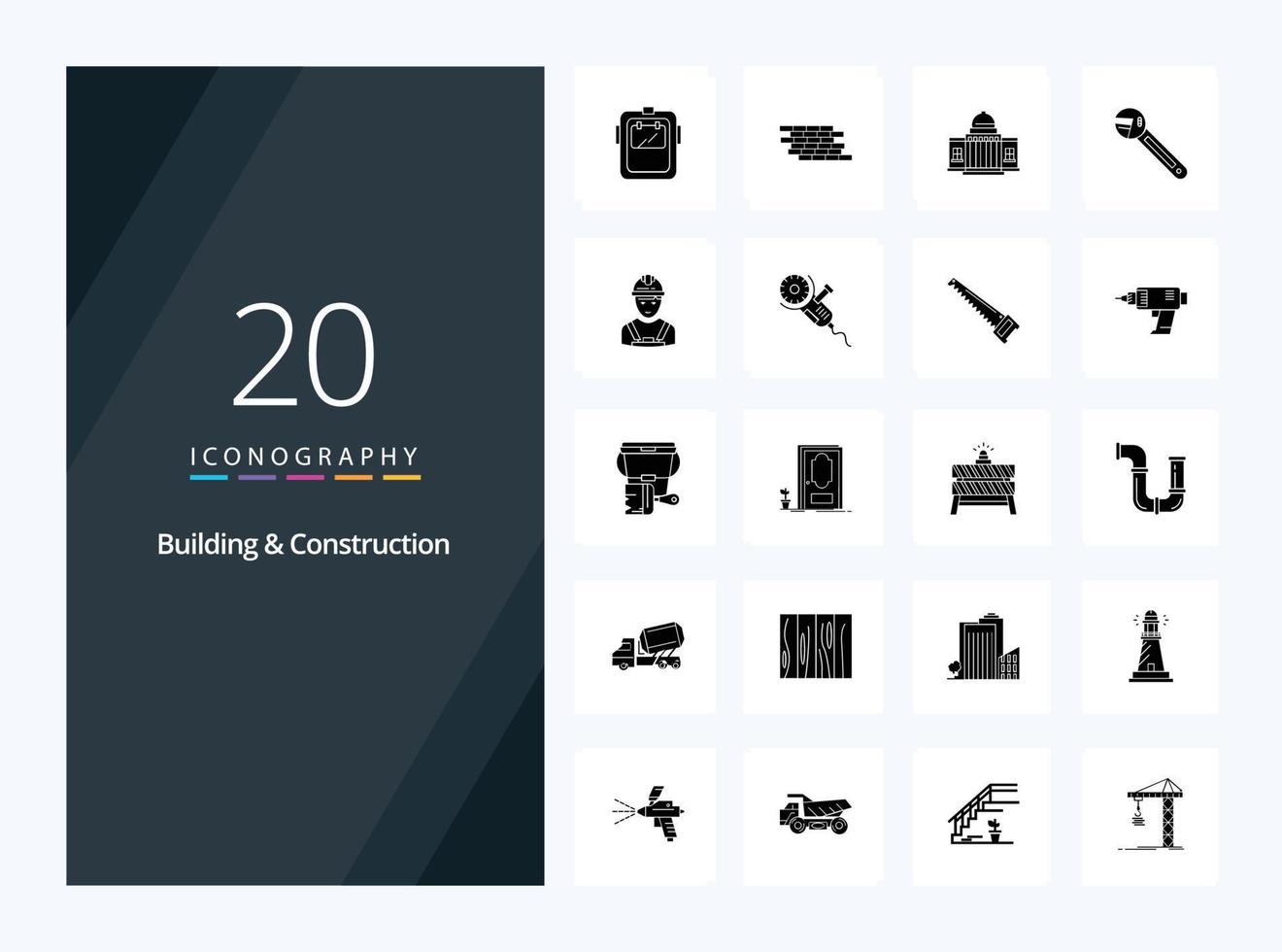 20 Building And Construction Solid Glyph icon for presentation vector