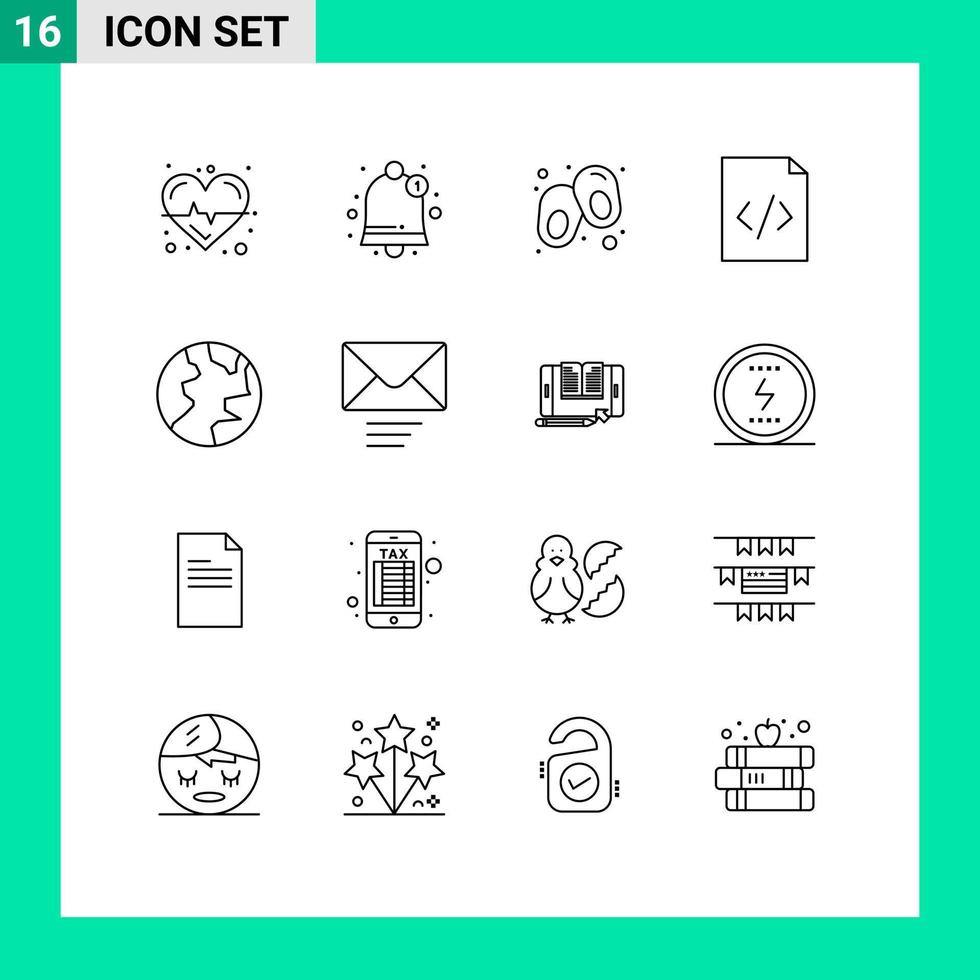 Universal Icon Symbols Group of 16 Modern Outlines of message nature line globe html Editable Vector Design Elements