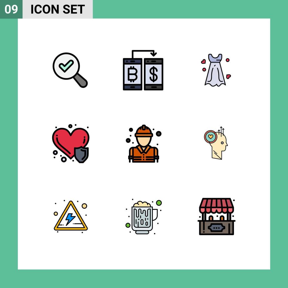 Set of 9 Modern UI Icons Symbols Signs for fire insurance dress heart disease health care Editable Vector Design Elements