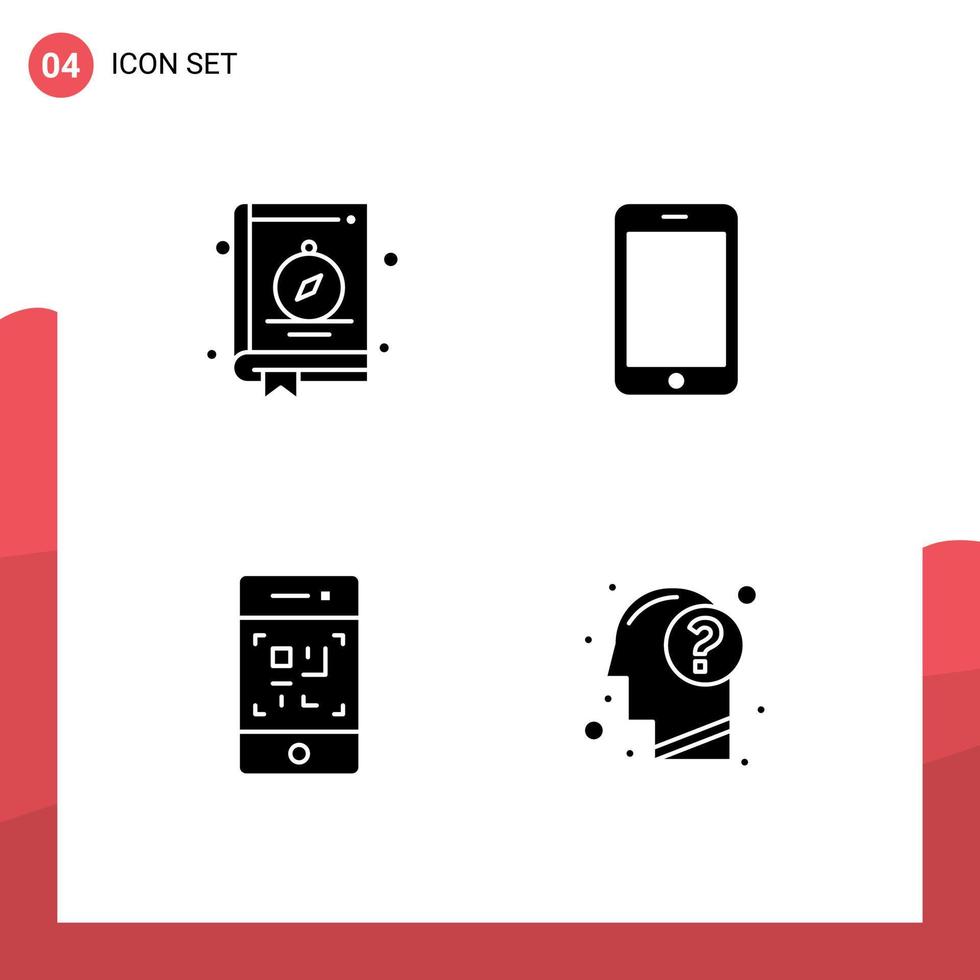 Pictogram Set of 4 Simple Solid Glyphs of compass phone camping phone technology Editable Vector Design Elements