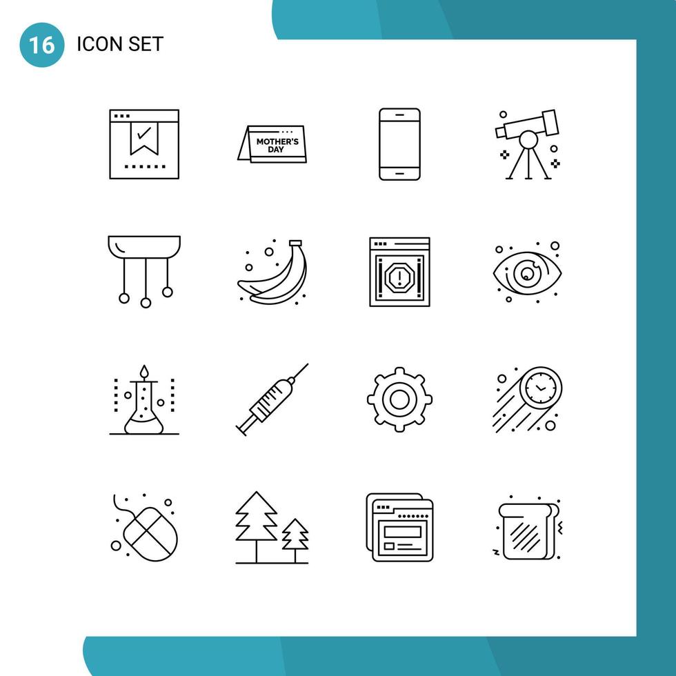 Set of 16 Modern UI Icons Symbols Signs for science laboratory time biology hardware Editable Vector Design Elements