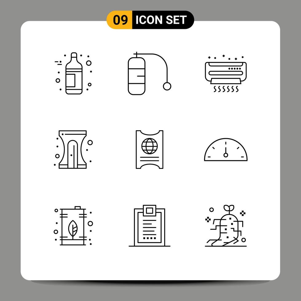 Modern Set of 9 Outlines Pictograph of hotel passboart conditioner pass pencil Editable Vector Design Elements