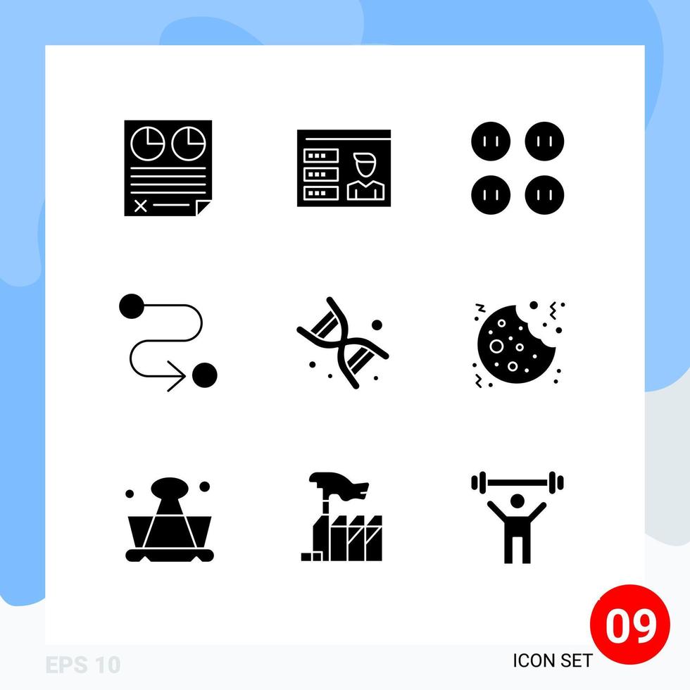 Stock Vector Icon Pack of 9 Line Signs and Symbols for genetics bio id route destination Editable Vector Design Elements