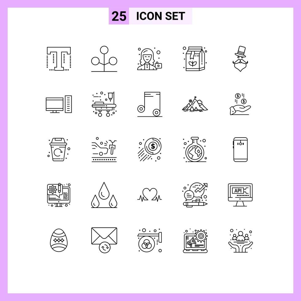 Mobile Interface Line Set of 25 Pictograms of moustache coffee avatar box user Editable Vector Design Elements