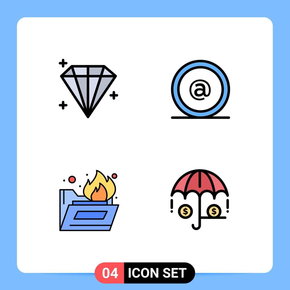 4 Universal Filledline Flat Colors Set for Web and Mobile Applications diamond folder fire address mail insurance Editable Vector Design Elements