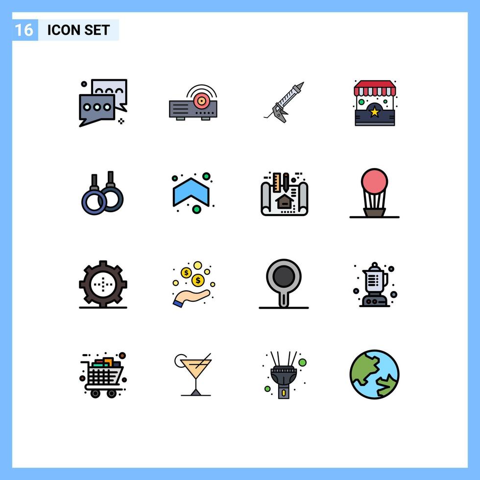 Pictogram Set of 16 Simple Flat Color Filled Lines of stand shop service ecommerce construction Editable Creative Vector Design Elements