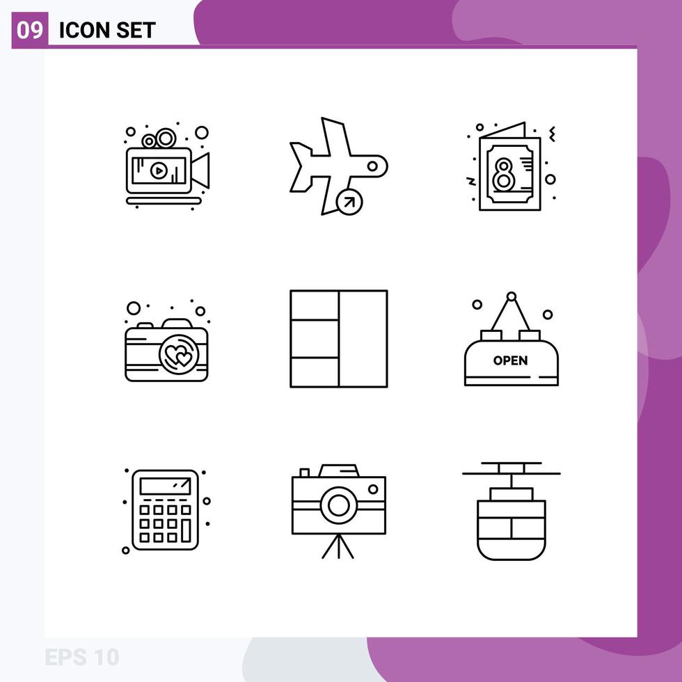 9 Universal Outlines Set for Web and Mobile Applications wireframe pictures card photo symbol Editable Vector Design Elements