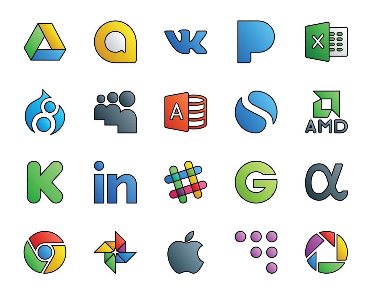20 Social Media Icon Pack Including photo app net simple groupon slack vector