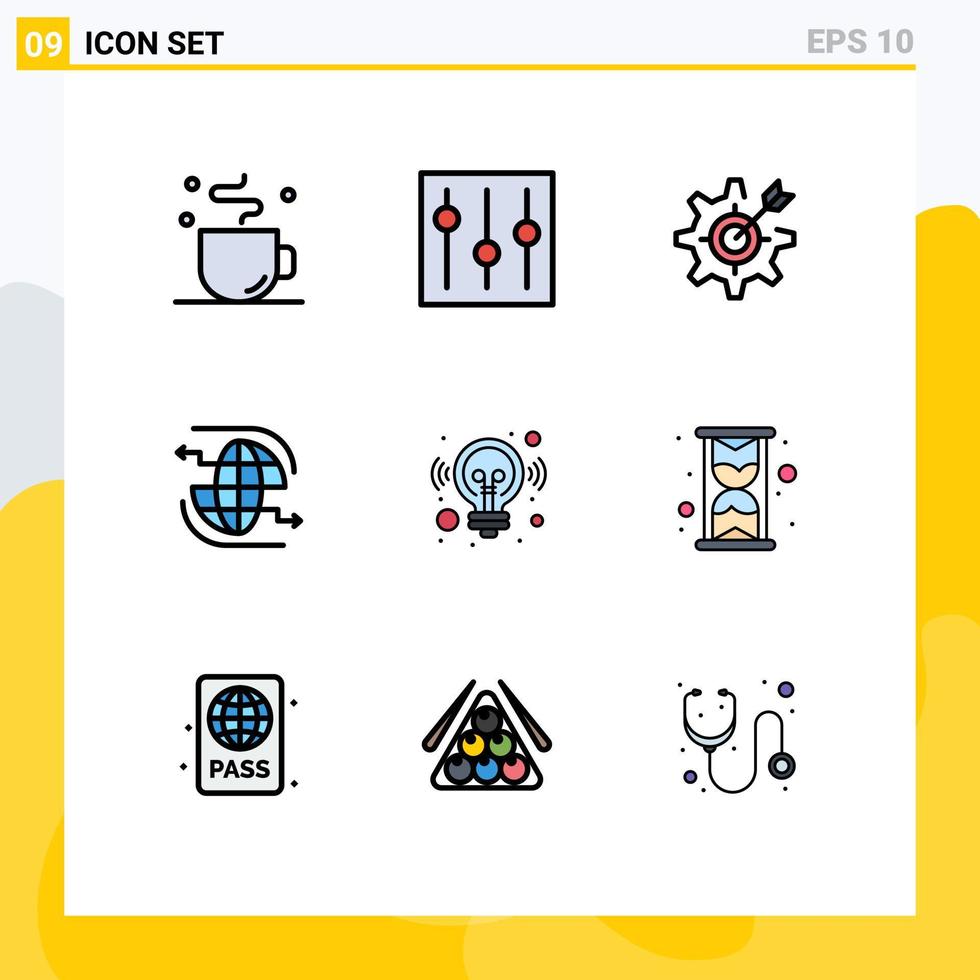 9 Universal Filledline Flat Color Signs Symbols of communication globe user connect setting Editable Vector Design Elements