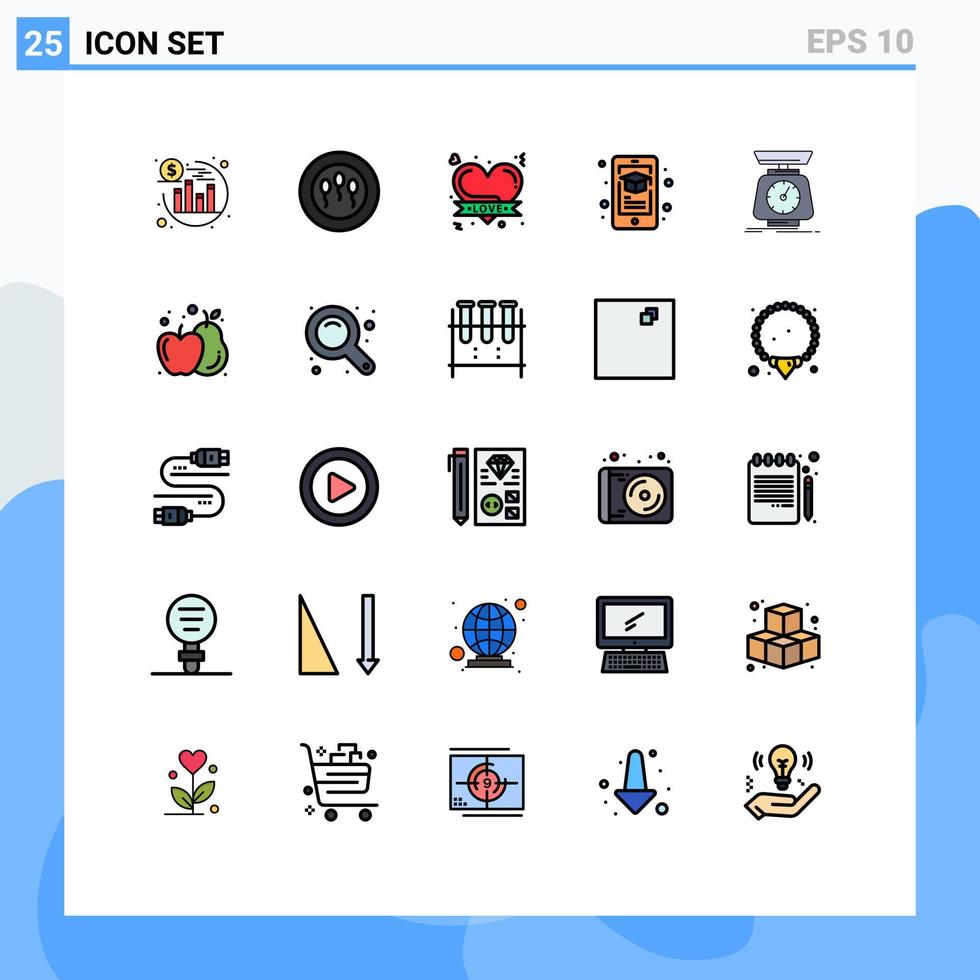 Set of 25 Modern UI Icons Symbols Signs for scales mass love implementation mobile Editable Vector Design Elements