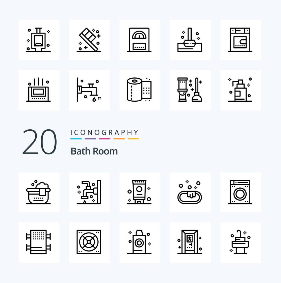 20 Bath Room Line icon Pack like rack machine cream washing clean vector