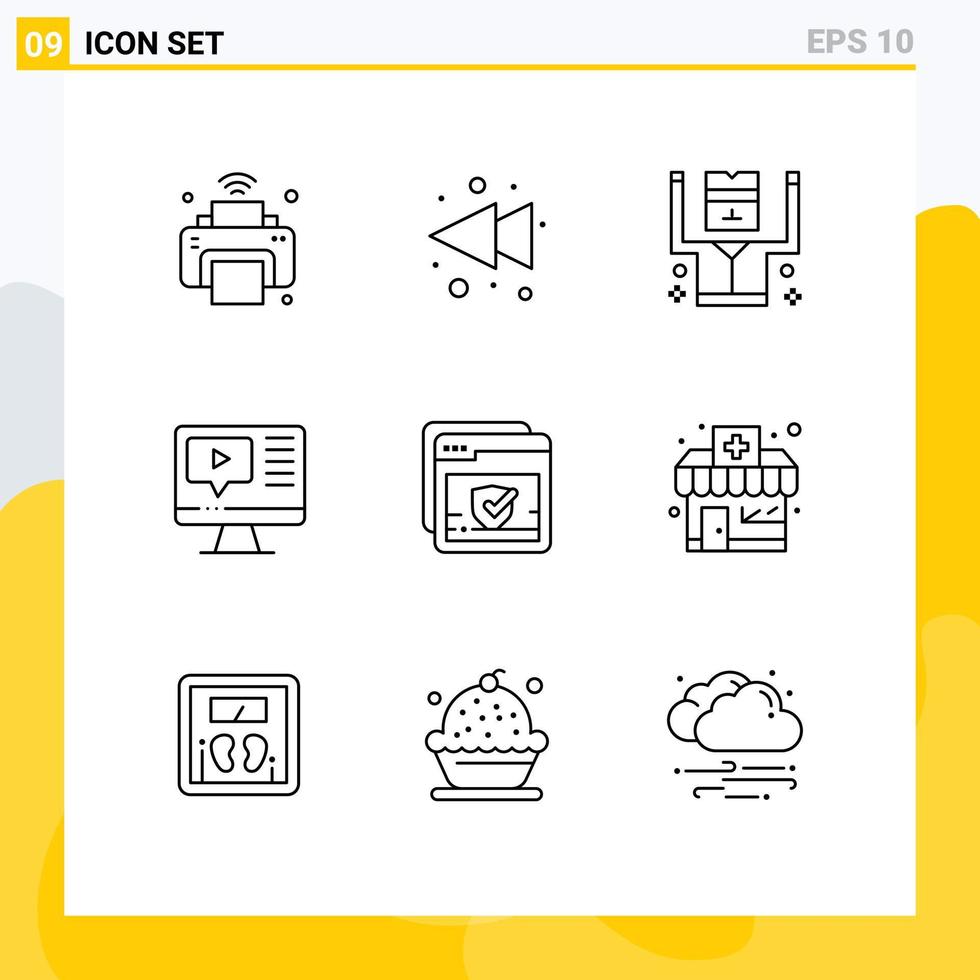 9 Universal Outlines Set for Web and Mobile Applications mark education arrested video computer Editable Vector Design Elements