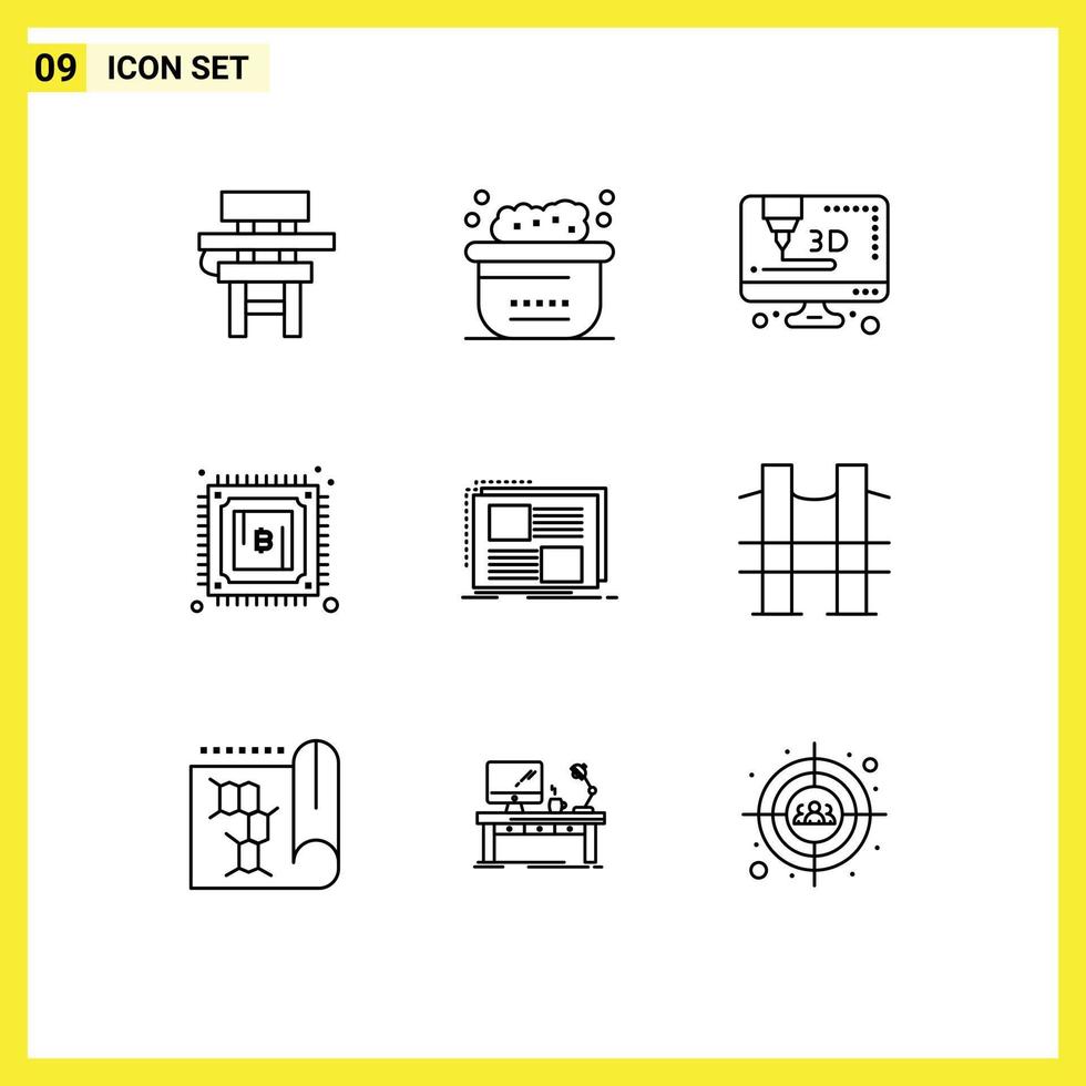 Set of 9 Modern UI Icons Symbols Signs for frame content clean power cryptocurrency Editable Vector Design Elements