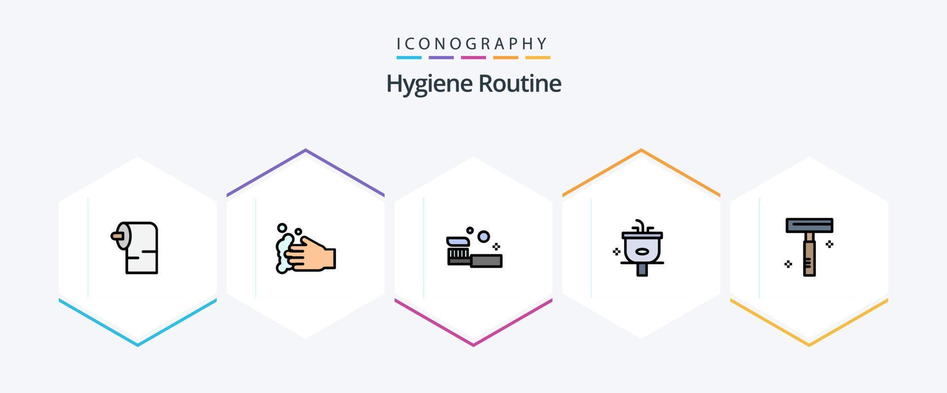 Hygiene Routine 25 FilledLine icon pack including beauty. shower. bathroom. cleaning. basin vector