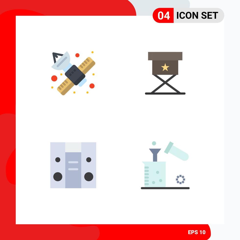 4 Universal Flat Icons Set for Web and Mobile Applications communication center satellite cinema chemical Editable Vector Design Elements