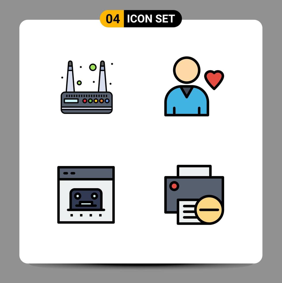 Universal Icon Symbols Group of 4 Modern Filledline Flat Colors of modem online favorite banking computers Editable Vector Design Elements