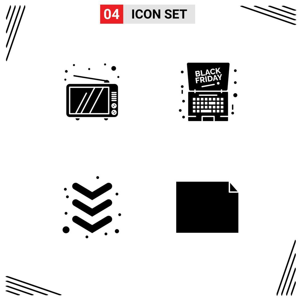4 Thematic Vector Solid Glyphs and Editable Symbols of retro arrow device laptop keyboard Editable Vector Design Elements