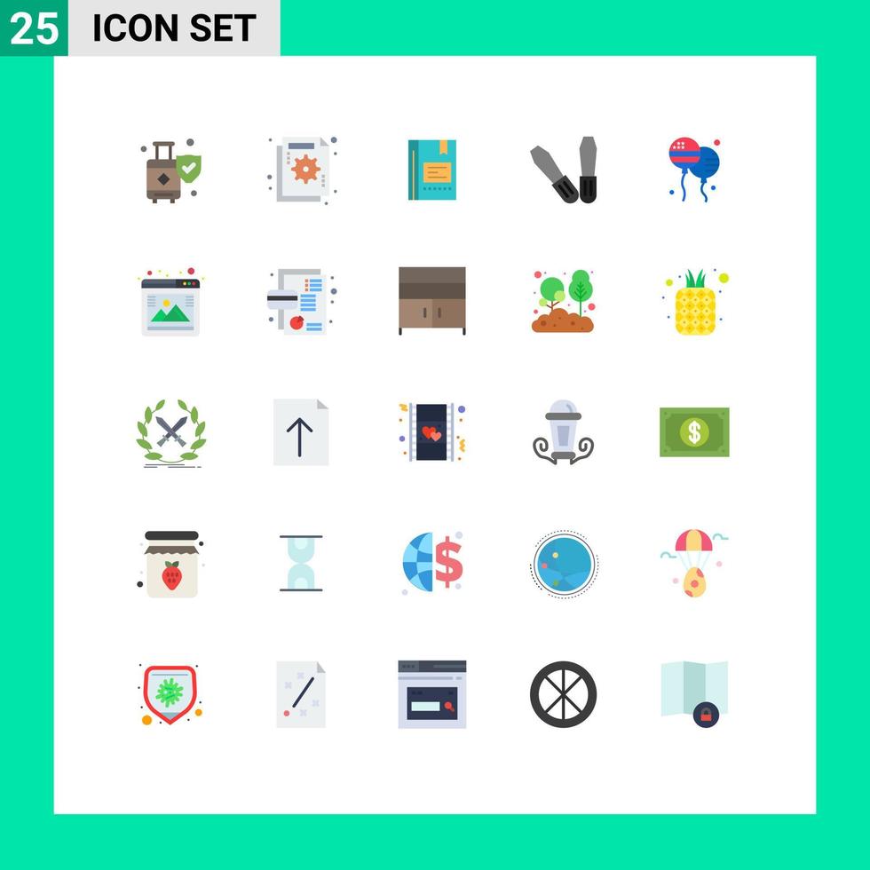 Set of 25 Modern UI Icons Symbols Signs for tools reading graph notebook favorite Editable Vector Design Elements