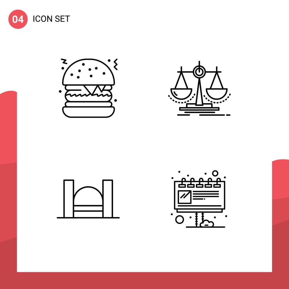 4 Universal Line Signs Symbols of burger cross balance law industrial Editable Vector Design Elements