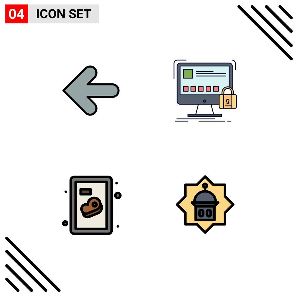 Universal Icon Symbols Group of 4 Modern Filledline Flat Colors of arrow beef point back lock steak Editable Vector Design Elements