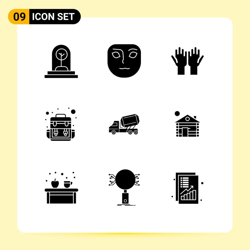 Set of 9 Modern UI Icons Symbols Signs for cement traveling muslim camp salat Editable Vector Design Elements
