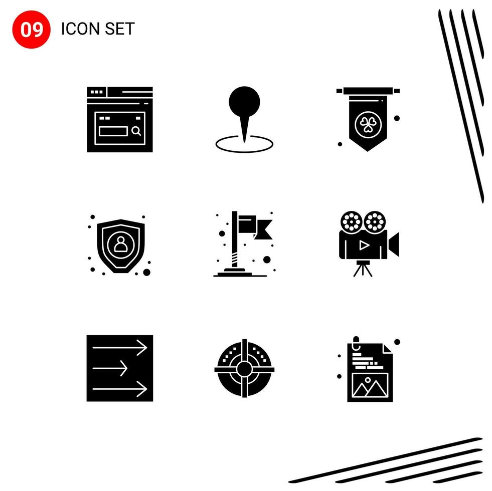conjunto de 9 iconos modernos de la interfaz de usuario signos de símbolos para la ubicación del pin del mapa de la cámara de película elementos de diseño de vectores editables personales