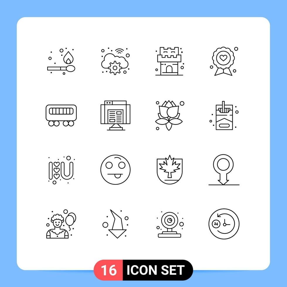 Universal Icon Symbols Group of 16 Modern Outlines of train passenger castle label father Editable Vector Design Elements