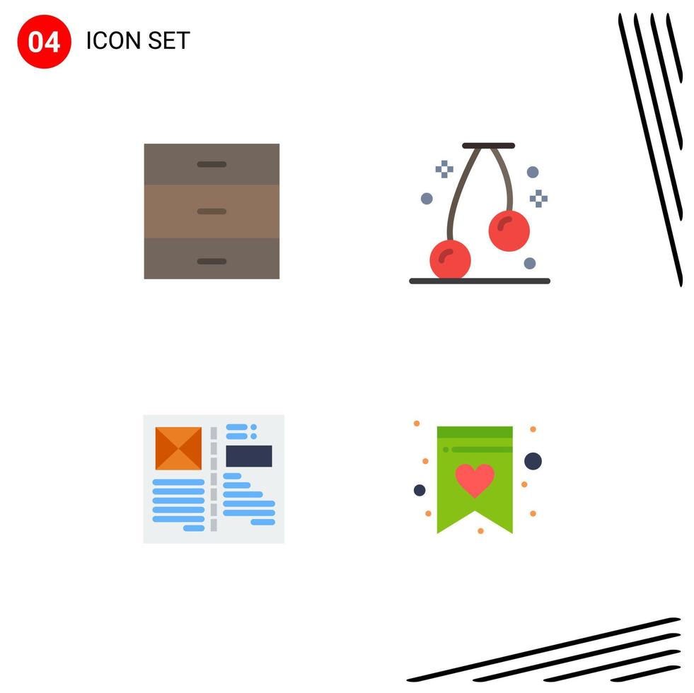 Universal Icon Symbols Group of 4 Modern Flat Icons of cabinet design interior fruit layout Editable Vector Design Elements