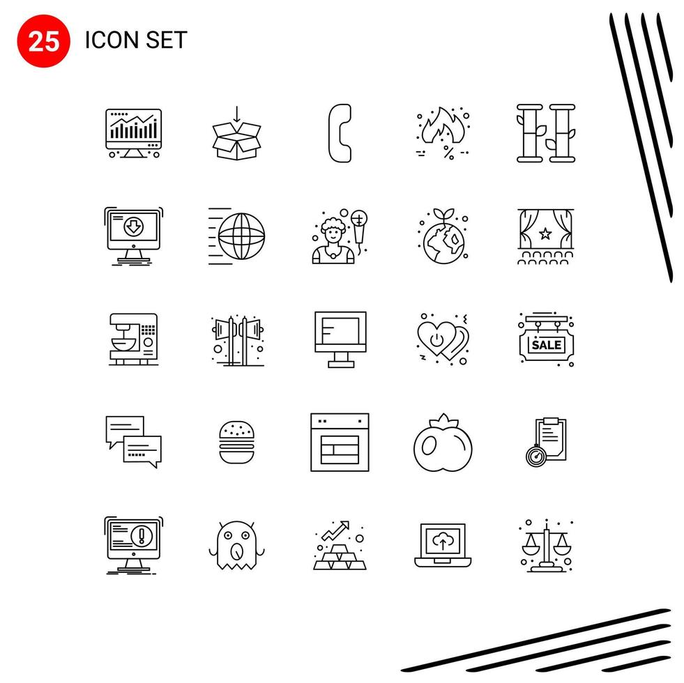 Pack of 25 Modern Lines Signs and Symbols for Web Print Media such as summer bamboo call trending hot Editable Vector Design Elements