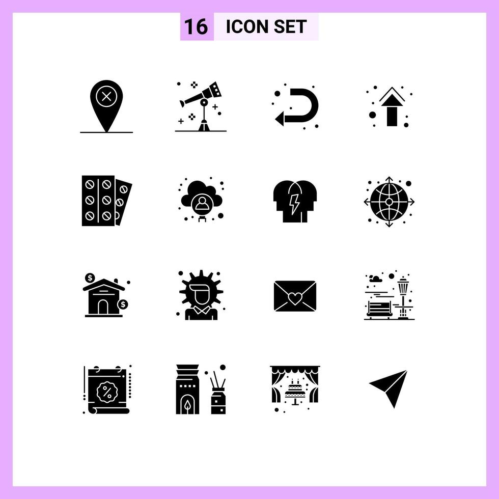 16 Universal Solid Glyphs Set for Web and Mobile Applications medicine straight sign direction arrows Editable Vector Design Elements