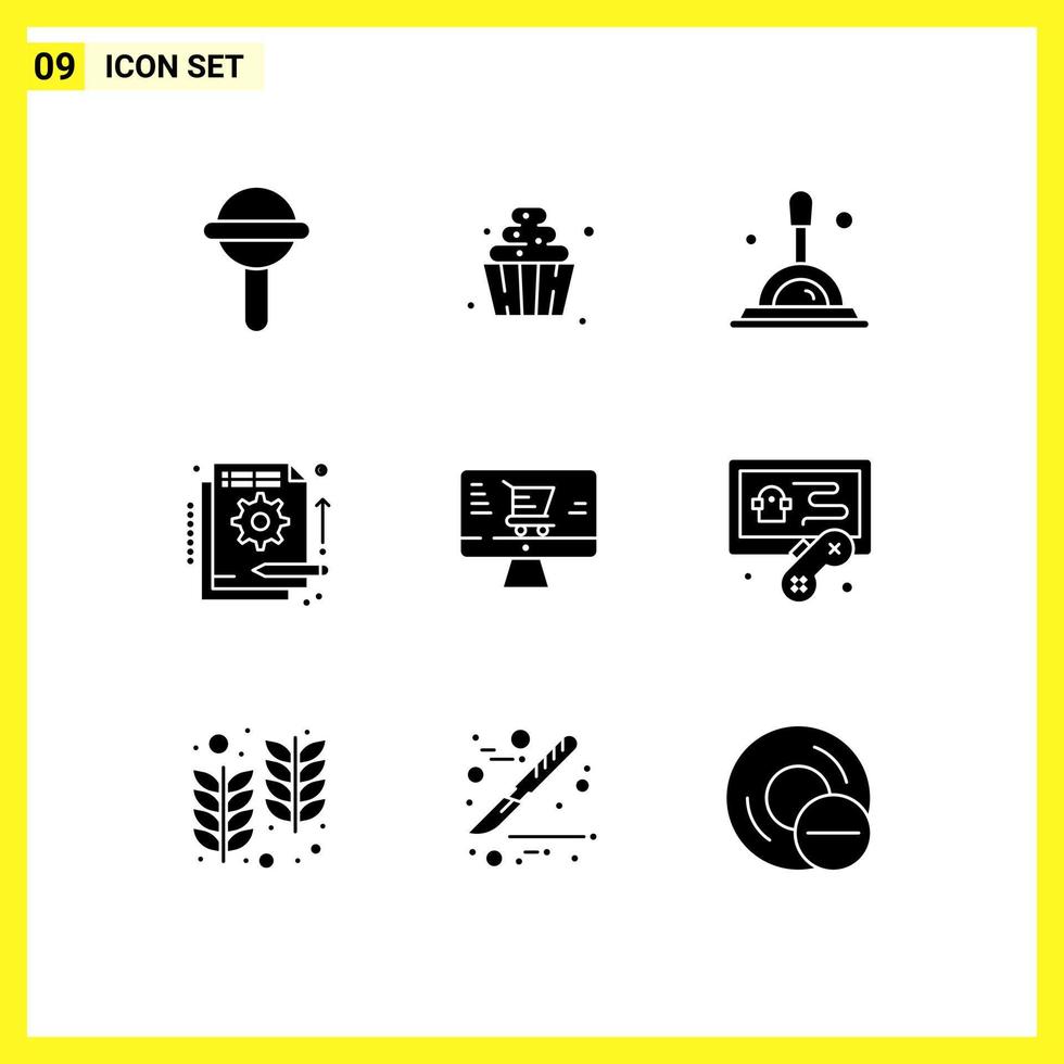 Modern Set of 9 Solid Glyphs Pictograph of online information search in fund Editable Vector Design Elements