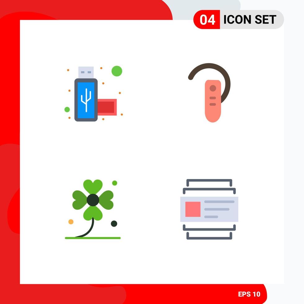 Editable Vector Line Pack of 4 Simple Flat Icons of connection four accessory headphone irish Editable Vector Design Elements
