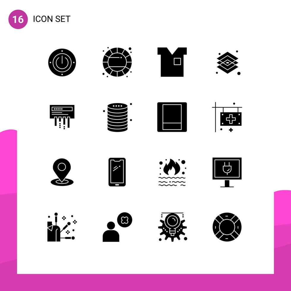 Group of 16 Modern Solid Glyphs Set for tools graphic clothes design t shirt Editable Vector Design Elements
