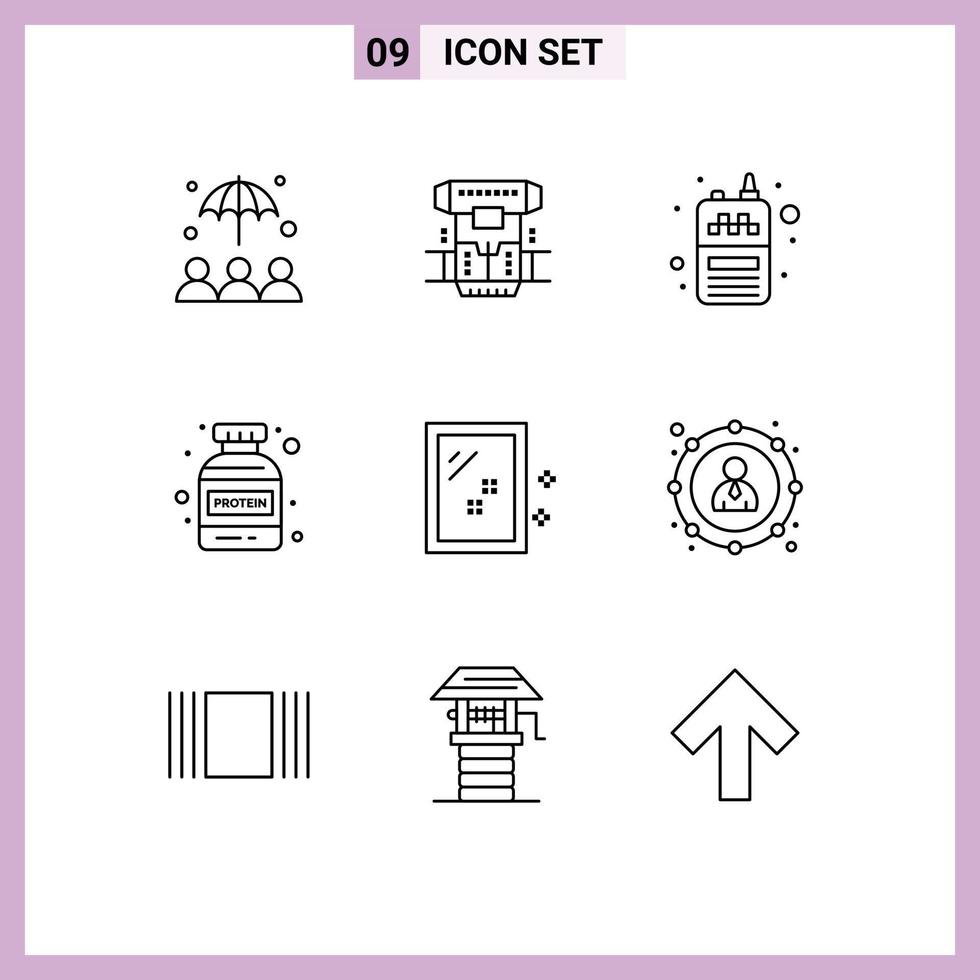 Pictogram Set of 9 Simple Outlines of cleaning door phone bottle gym Editable Vector Design Elements