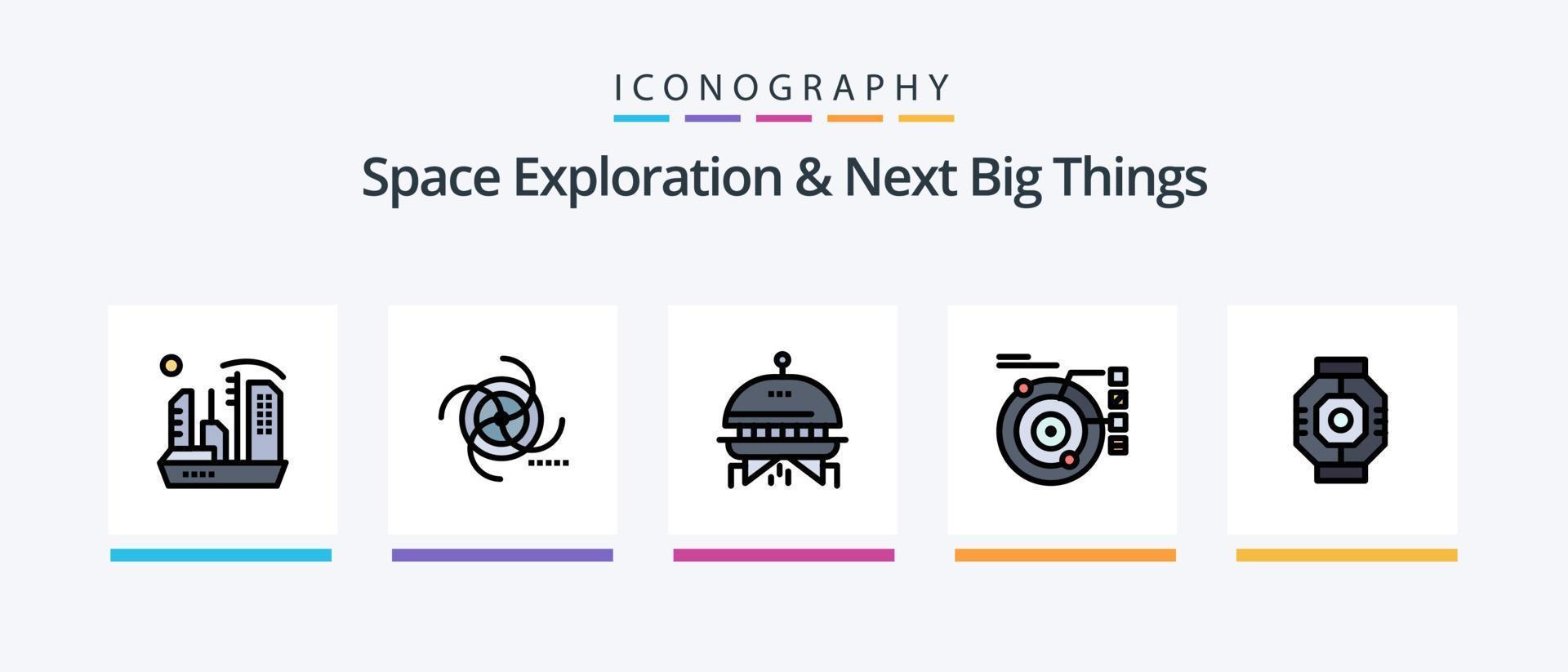 Space Exploration And Next Big Things Line Filled 5 Icon Pack Including planet. earth. dome. spacecraft. interceptor. Creative Icons Design vector