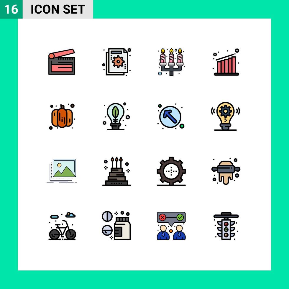 Group of 16 Flat Color Filled Lines Signs and Symbols for food growth failure business flame Editable Creative Vector Design Elements