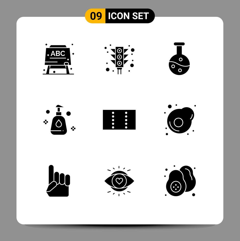 Universal Icon Symbols Group of 9 Modern Solid Glyphs of omelet breakfast experiment minimize clean Editable Vector Design Elements