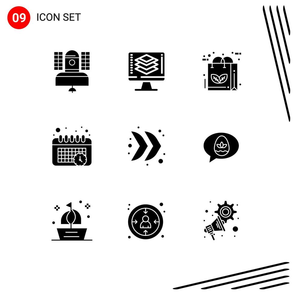 Group of 9 Solid Glyphs Signs and Symbols for arrow schedule screen calendar nature Editable Vector Design Elements