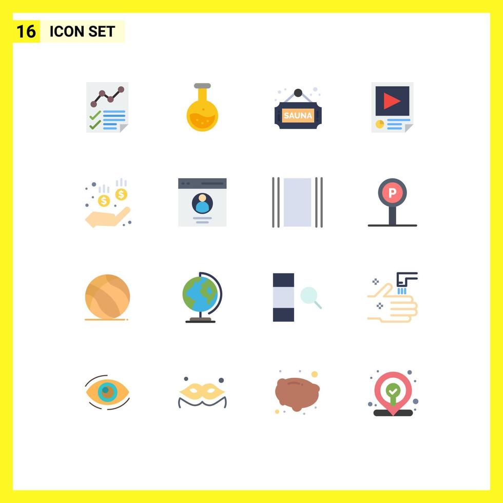 16 User Interface Flat Color Pack of modern Signs and Symbols of playback page test data sign Editable Pack of Creative Vector Design Elements