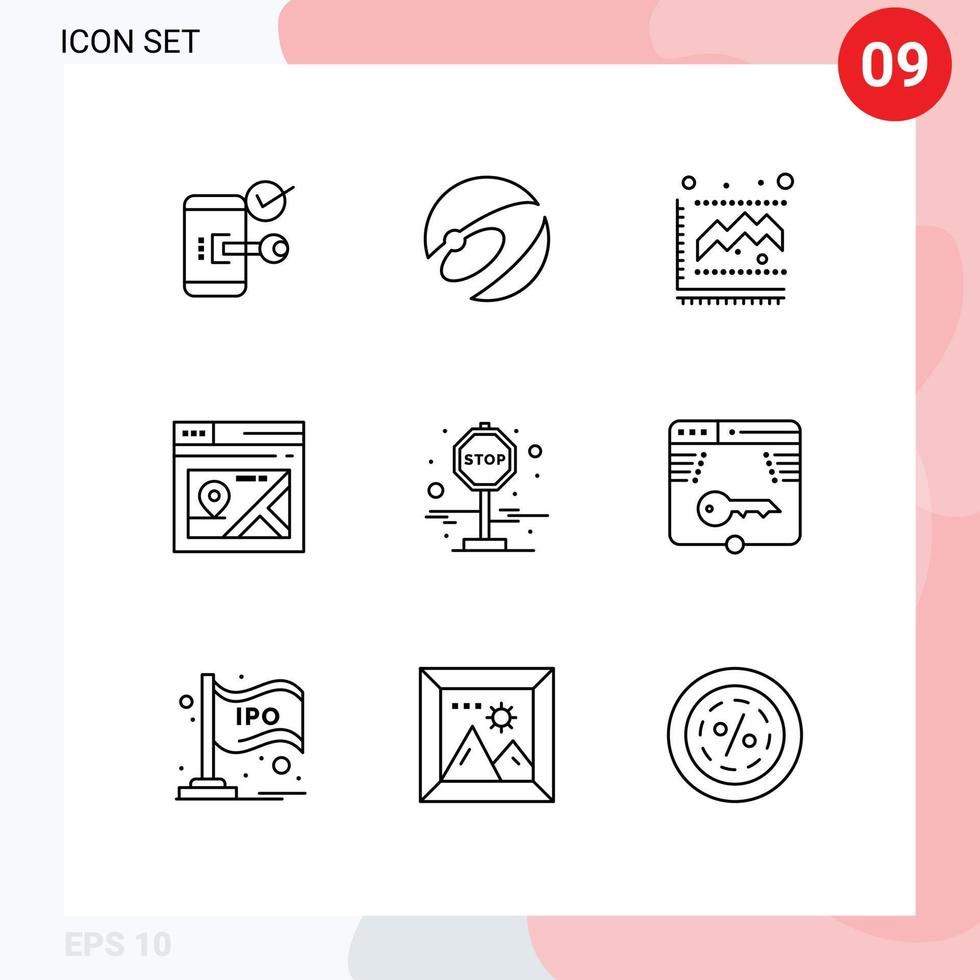 9 Thematic Vector Outlines and Editable Symbols of map page crypto web growth Editable Vector Design Elements