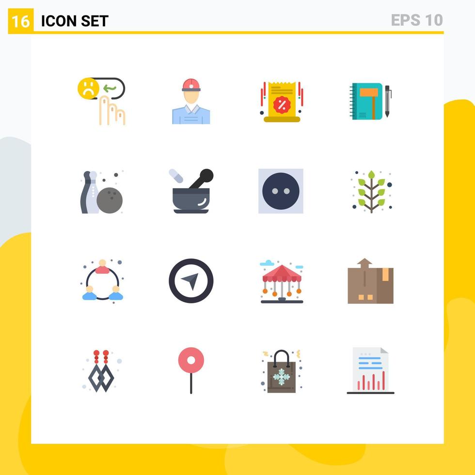 Mobile Interface Flat Color Set of 16 Pictograms of notepad business work workbook sale Editable Pack of Creative Vector Design Elements