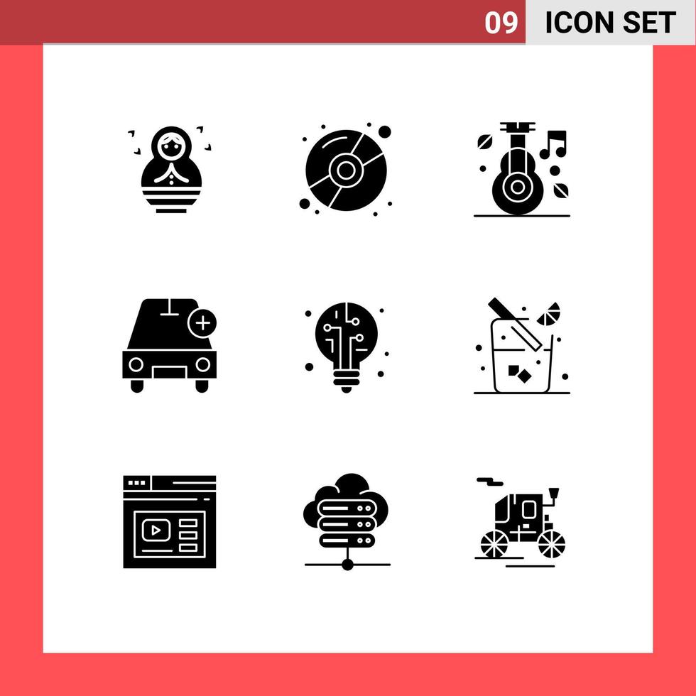 9 Universal Solid Glyphs Set for Web and Mobile Applications digital plus healthcare more add Editable Vector Design Elements