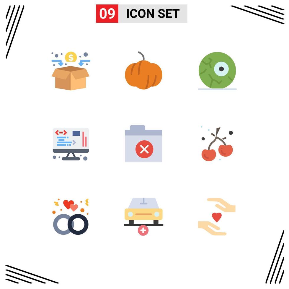 User Interface Pack of 9 Basic Flat Colors of berry files night delete management Editable Vector Design Elements