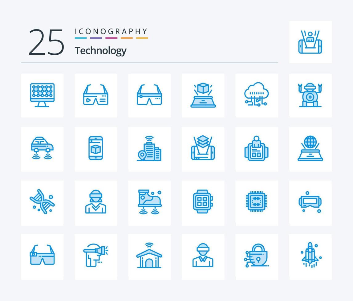 tecnología paquete de iconos de 25 colores azules que incluye tecnología. tecnología. 3d. administrar. presentación vector