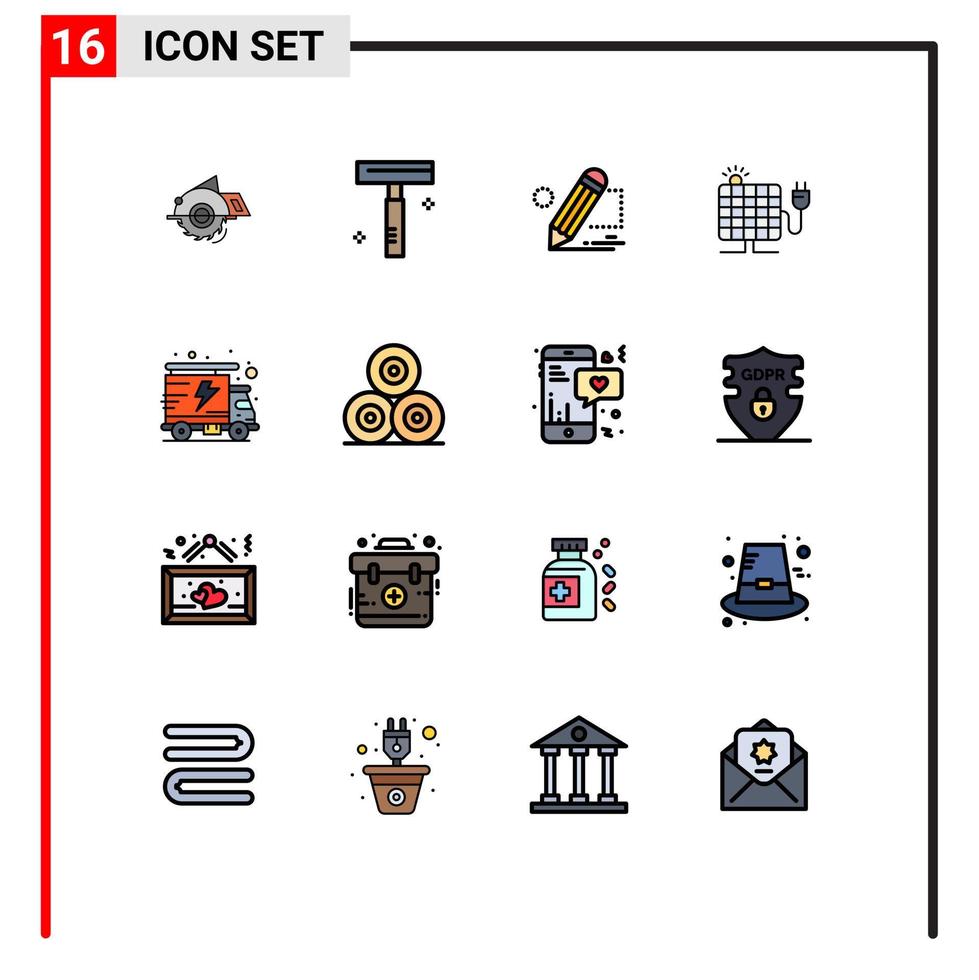 conjunto de 16 iconos de interfaz de usuario modernos signos de símbolos para la tableta de energía de salón solar de enchufe elementos de diseño de vectores creativos editables