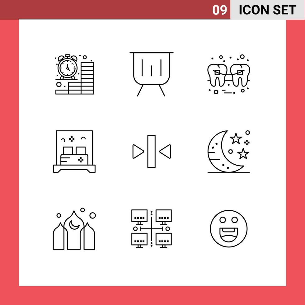 conjunto de 9 iconos de interfaz de usuario modernos signos de símbolos para elementos de diseño de vectores editables de salud de alambre de rendimiento de cama de habitación