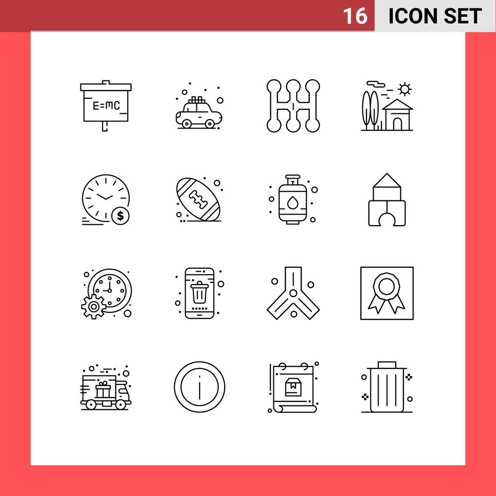 16 Universal Outlines Set for Web and Mobile Applications time real rent property estate Editable Vector Design Elements